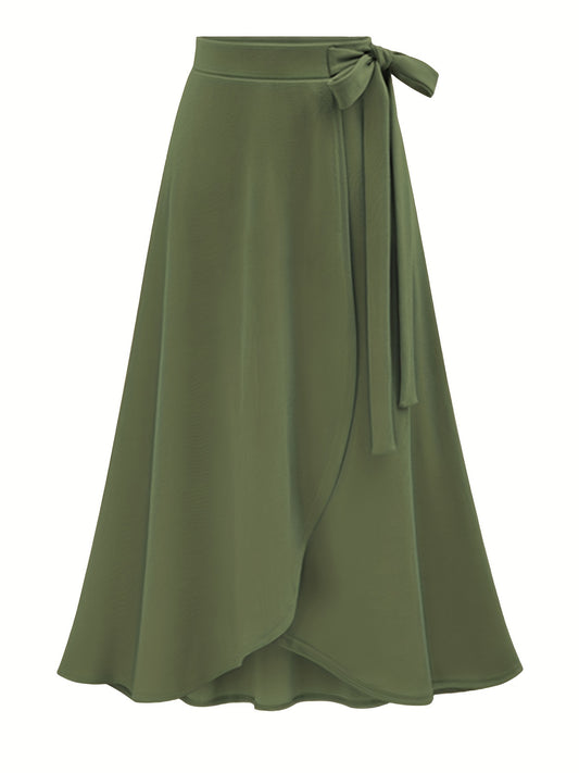 xieyinshePlus Size Solid Color Side Knot Layered Maxi Skirt, Women's Plus Slight Stretch Elegant Skirt