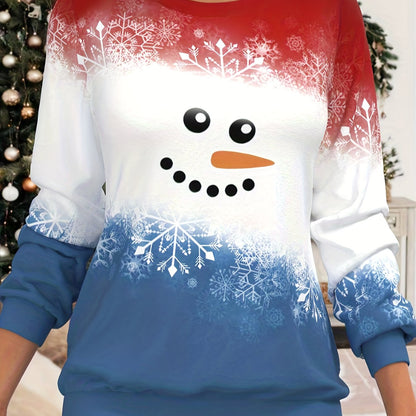 xieyinshe  Christmas Snowman Print Sweatshirt, Casual Long Sleeve Crew Neck Sweatshirt, Women's Clothing