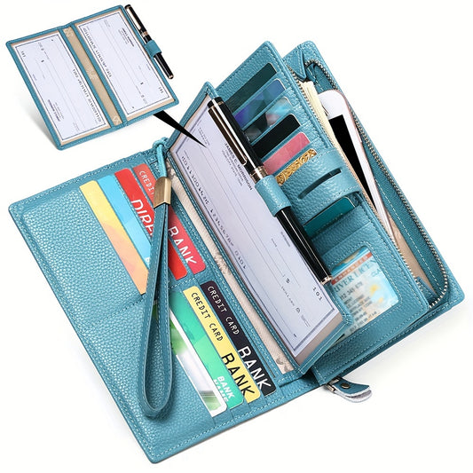 RFID-Safe Chic Leather Trifold Wallet for Women: Large Capacity, Zip Pocket, Wristlet Included, Stylish & Secure