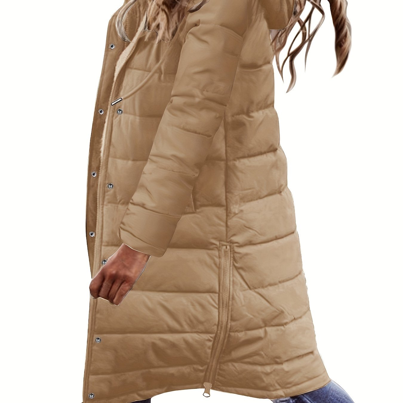 Button Front Hoodie Puffy Coat, Casual Long Sleeve Warm Outwear For Winter, Women's Clothing