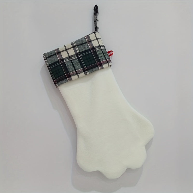 1pc Adorable Christmas Gingham Goody Bag Pet Stocking - Hanging Dog Paw Decorations for Christmas Tree - Cute Holiday Gift Idea for Pets