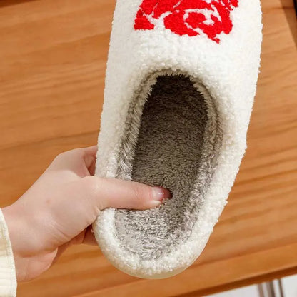 Slippers Womens Slippers Home Rose Embroidery Fuzzy Romantic Love Gifts for Girlfriends Winter Indoor Anti Slip Comfortable Houseshoes