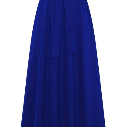 Solid Belted Maxi Skirts, Elegant Pleated Versatile Skirts, Women's Clothing