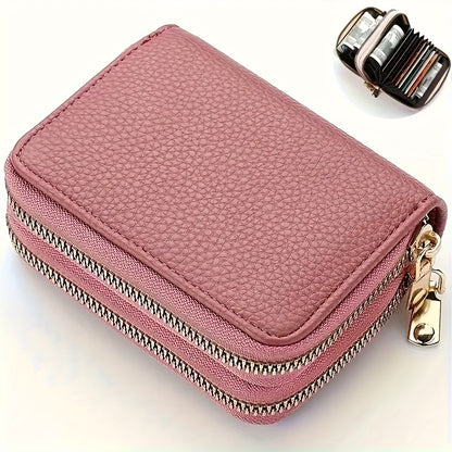 Chic Lightweight Litchi Wallet with Double Zipper - Trendy Multicolor Credit Card & Coin Purse for Everyday Use