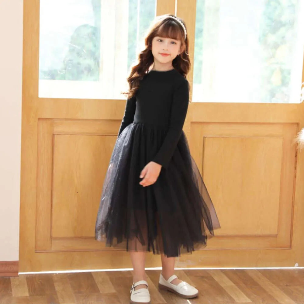 Girl  Spring Autumn Long Sleeve Dresses for Kids Lace Children Party Dress Teenager Princess Weddings Tulle Costume L2405