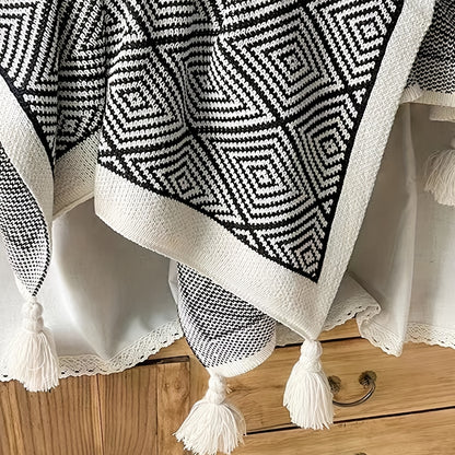 1pc Cozy Nordic Knitting Throw Blanket with Tassel - Soft, Warm, and Plush for Office, Couch, Bed, Sofa - Perfect for Chilly Days and Relaxation