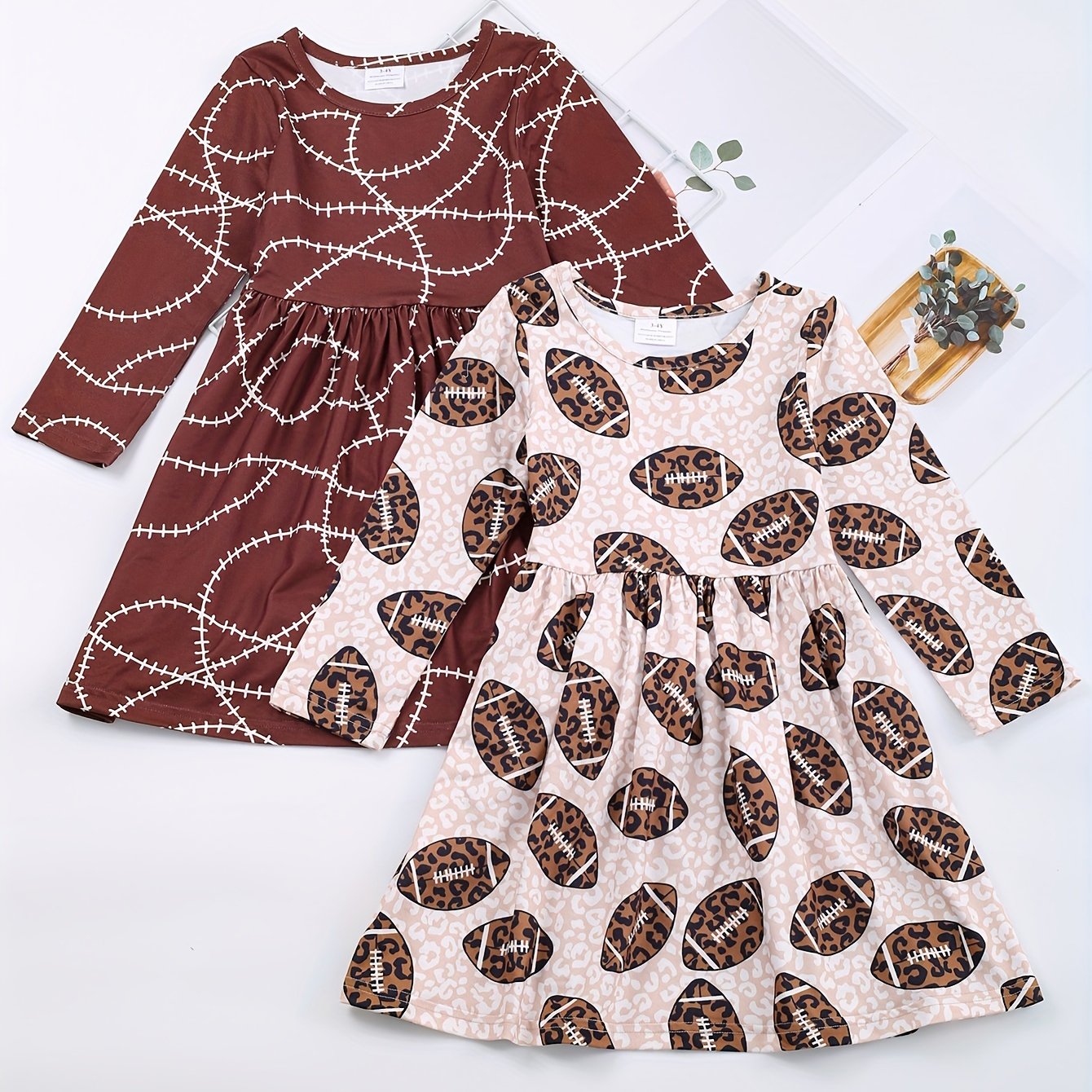 Girls Fashionable Patterned Long Sleeve Stretch Dress - Playful Twirl Design for Thanksgiving & Fall - Comfortable, Eye-Catching, Perfect Seasonal Gift