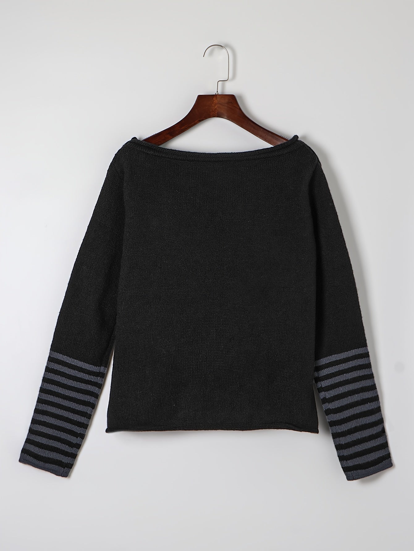 xieyinshe  Striped Boat Neck Pullover Sweater, Casual Long Sleeve Comfy Sweater, Women's Clothing