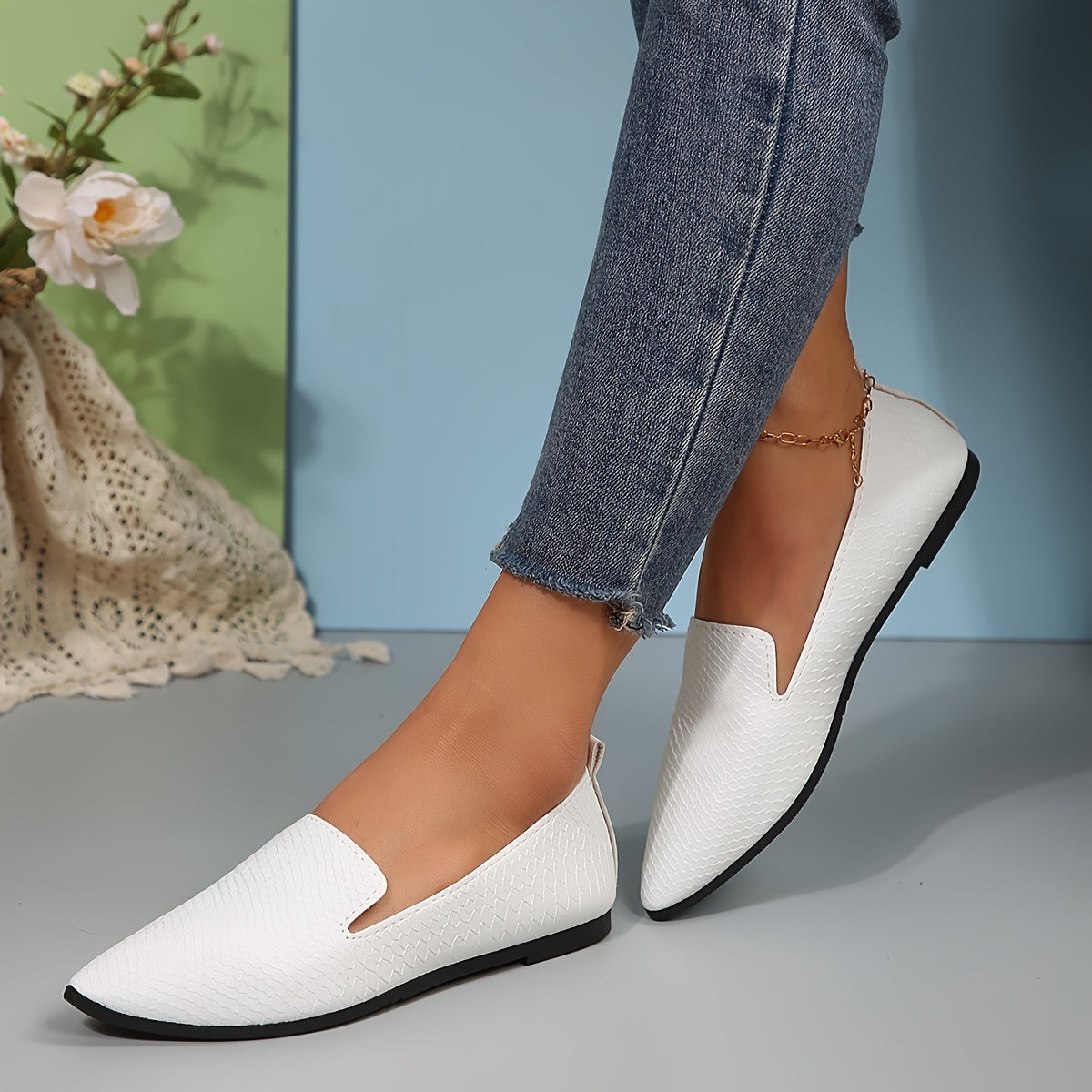 Womens Comfy Pointed Toe Slip-On Flats - All-Season Versatile Daily Wear Shoes with Faux Leather Upper, Soft Insole, and Durable Plastic Sole - Easy to Wear, Perfect for Casual Occasions