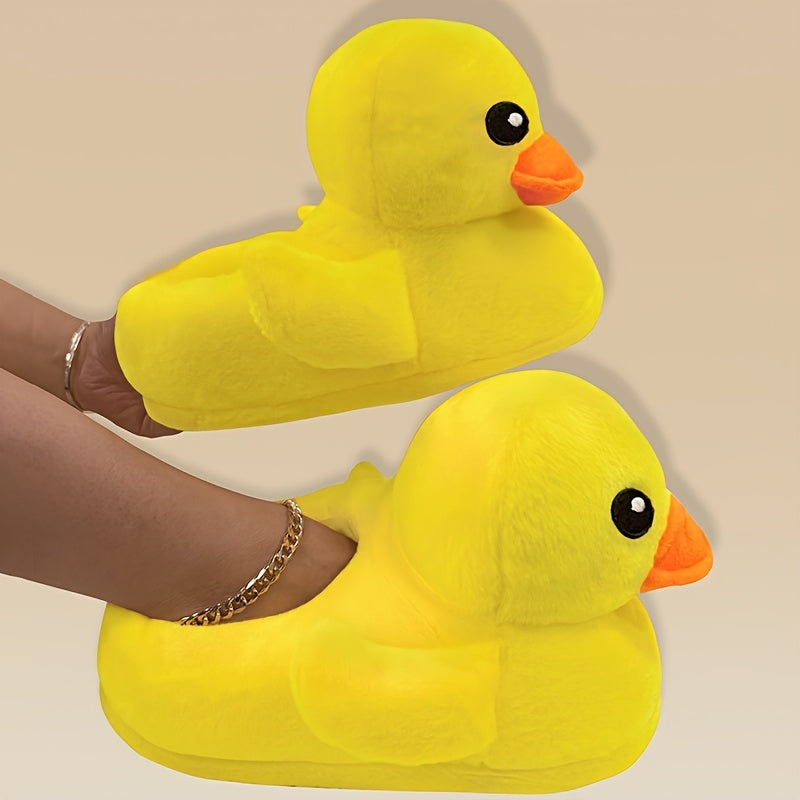 Cozy Cartoon Duck Plush Slippers for Women - Soft, Warm Indoor Shoes with Non-Slip Sole, Perfect for Winter