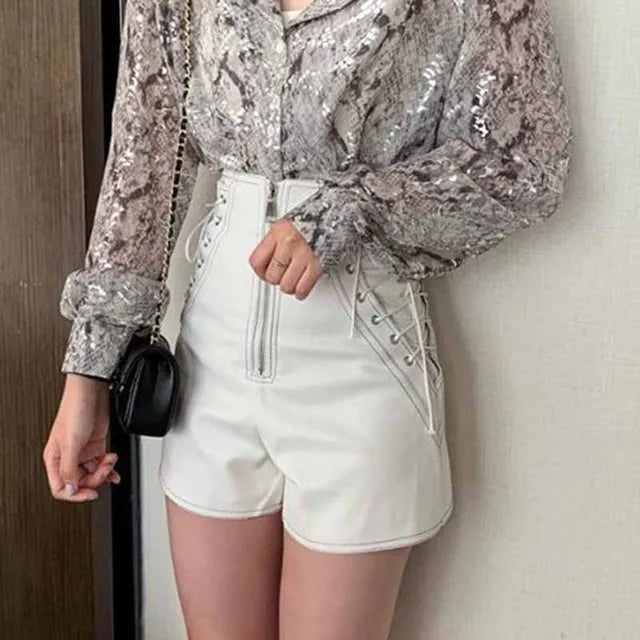 Women's Blouses Shirts Snake Print Sequined Blouse Glitter Ladies Top Long Sleeve Button Down Shirt For Women Autumn Blouse Korean Fashion Shorts Suits 220923