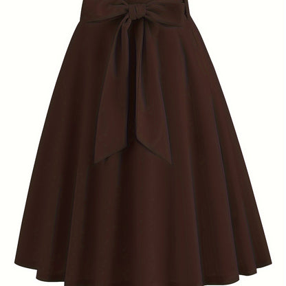 xieyinshe  Retro A-line Skirt, Bowknot Front Skirt For Party, Performance, Every Day, Women's Clothing