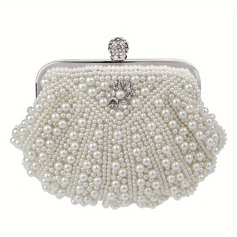 Beaded Shell Design Evening Bag - Exquisite Faux Pearl Embellished Clutch Purse with Delicate Beading, Stylish Womens Formal Dress Handbag for Special Occasions - Ideal for Glamorous Wedding Parties, Prom Nights, and Black-Tie Banquets, Perfect Accessory