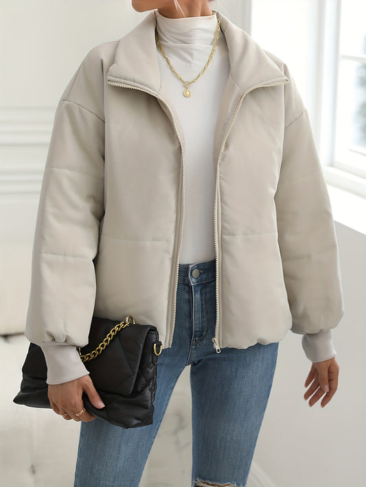 xieyinshe Zip Up Simple Coat, Casual Long Sleeve Versatile Winter Warm Outerwear, Women's Clothing