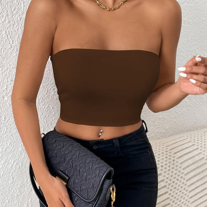 xieyinshe  Sexy Bodycon Crop Tube Top, Solid Stretchy Tube Top, Casual Every Day Tops, Women's Clothing