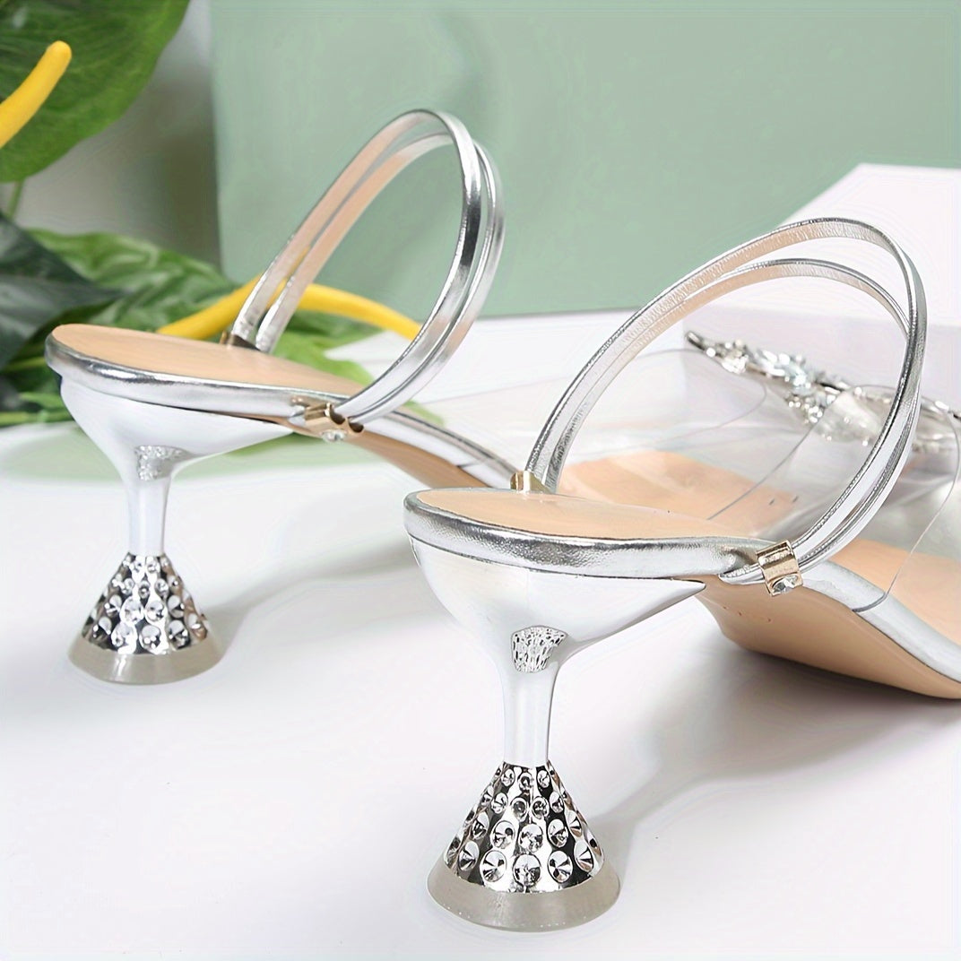 xieyinshe  Women's Rhinestone Butterfly High Heels, Fashion Transparent Pointed Toe Slingback Sandals, Stylish Party & Banquet Sandals