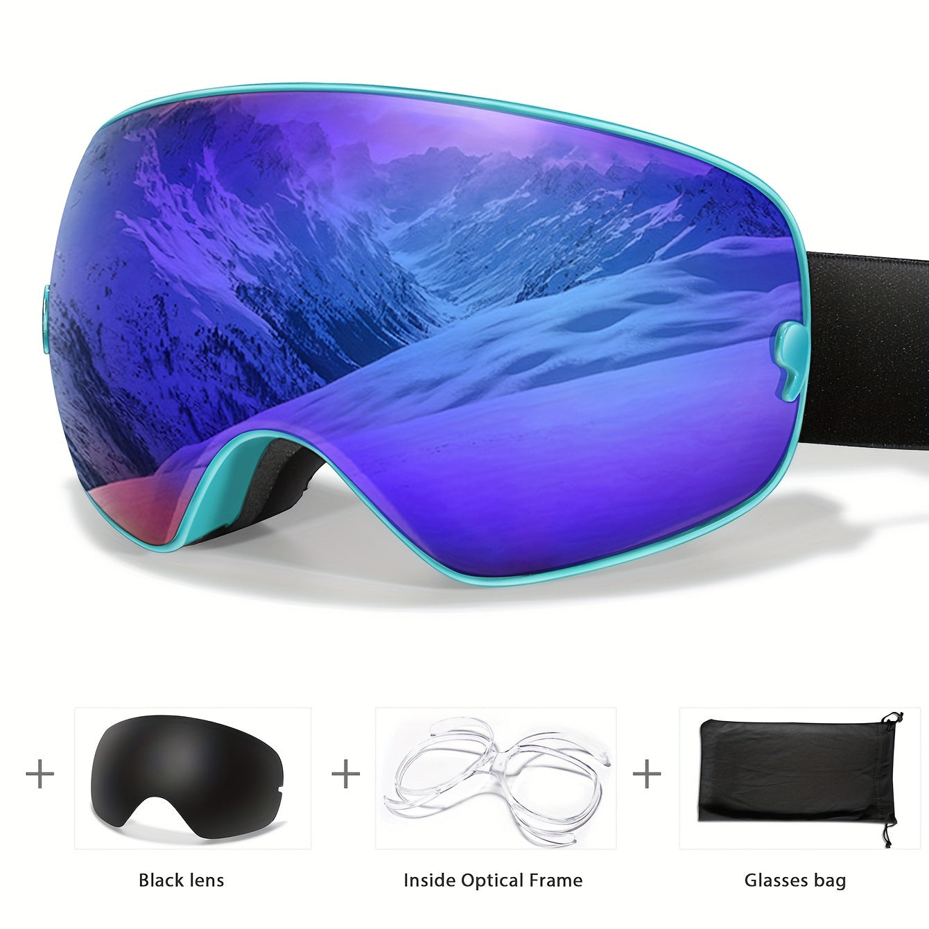 POAT Winter Sports Goggles with Anti-Fog Lens, Protection - Perfect for Skiing, Snowboarding & Outdoor Activities - Includes Black Replacement Lens & Carry Bag