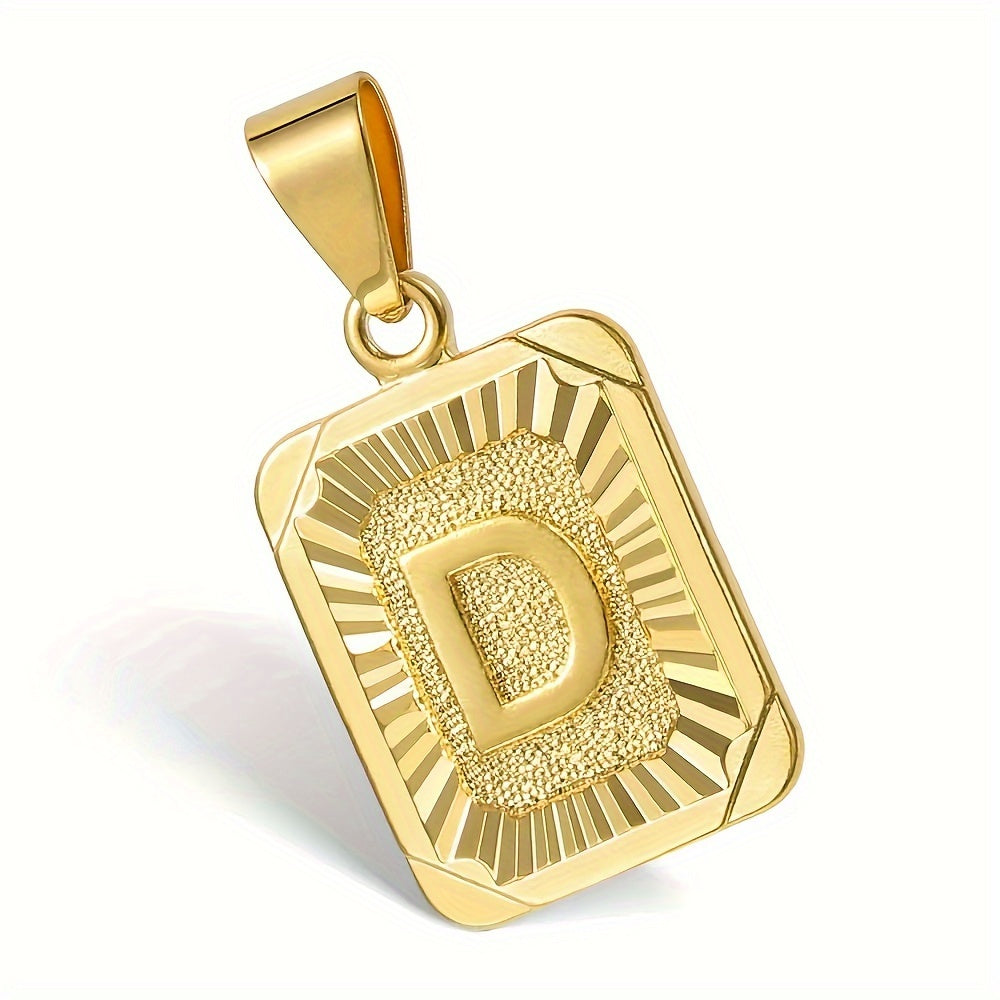 Initial Letter Square Pendant Necklace For Men And Women, 26 Alphabet Options, Simple Style Fashion Jewelry With Cuban Curb Chain