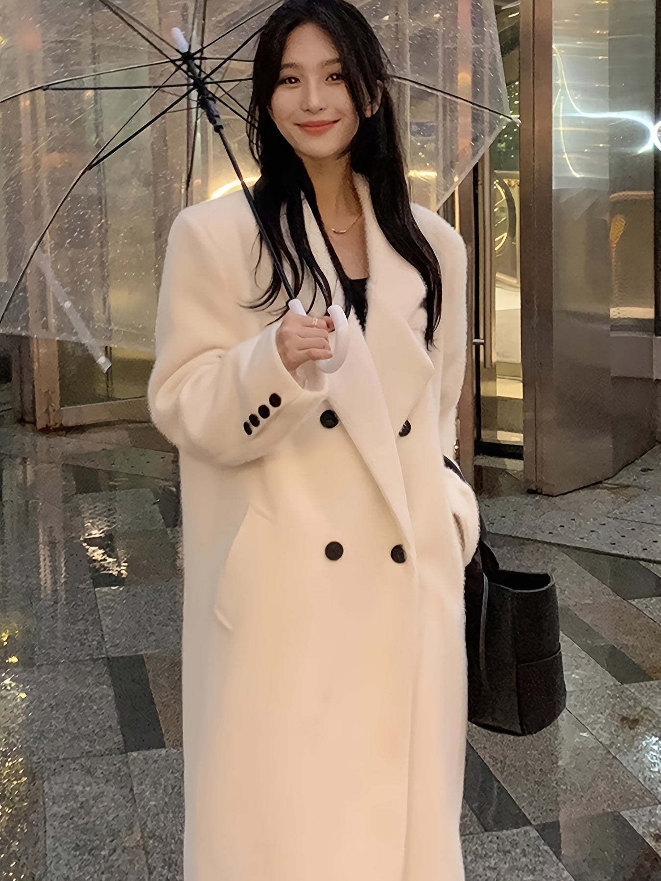 xieyinshe  Solid Double Breasted Lapel Overcoat, Elegant Long Sleeve Outwear For Fall & Winter Women's Clothing