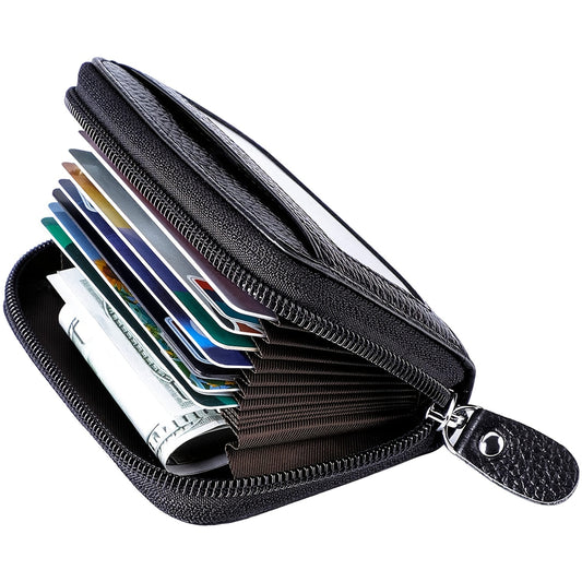 Premium Genuine Leather RFID Blocking Zipper Wallet - Slim, Secure & Stylish Credit Card Holder - Compact Zip Around Design for Easy Access