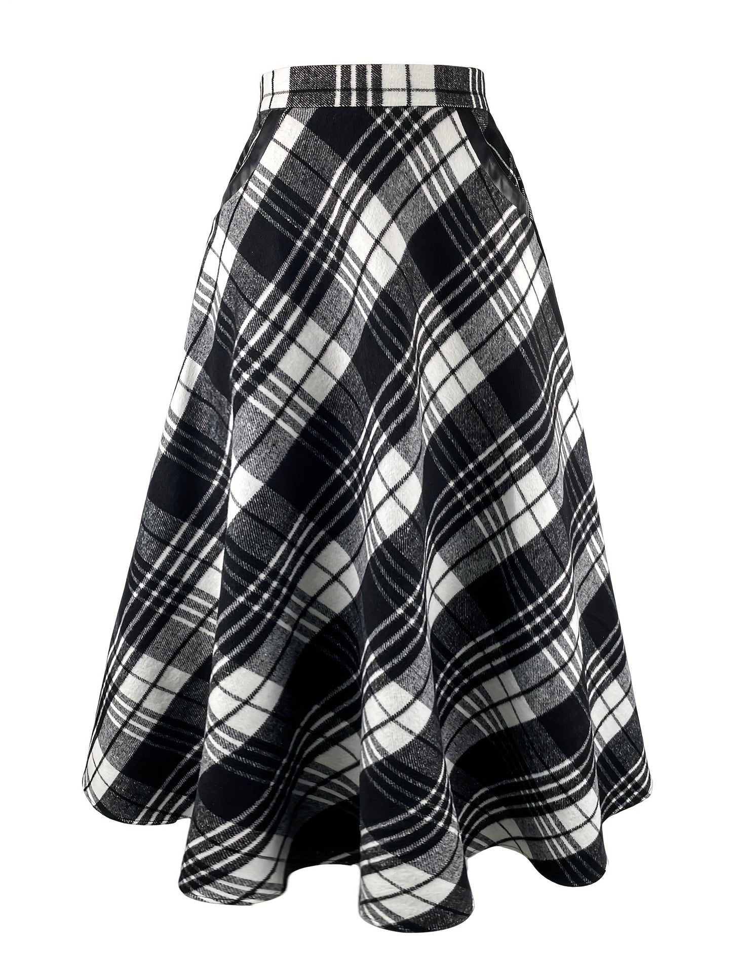 Plaid High Waist Maxi Skirt, Elegant Flared Warm Skirt For Fall & Winter, Women's Clothing