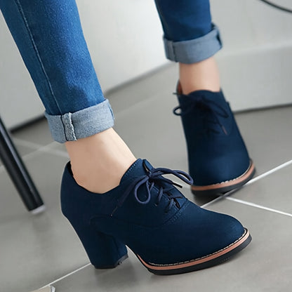 Stylish Comfy Lace-Up Round Toe Pumps - Solid Color Chunky Heel Office Shoes for Women - All-Match, Breathable, and Soft Insoles for Ultimate Comfort