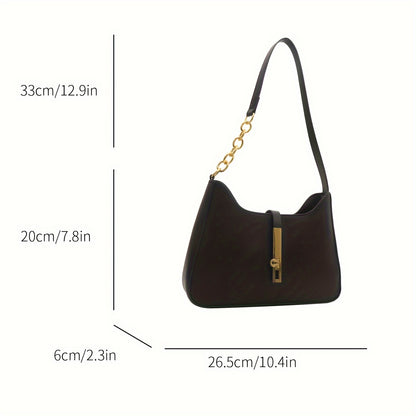 Stylish PU Solid Color Shoulder Bag - Anti-Theft, Turn-Lock Closure, Button Embellishment, Fixed Shoulder Straps, Polyester Lining, Europe and America Urban Style Handbag for Women