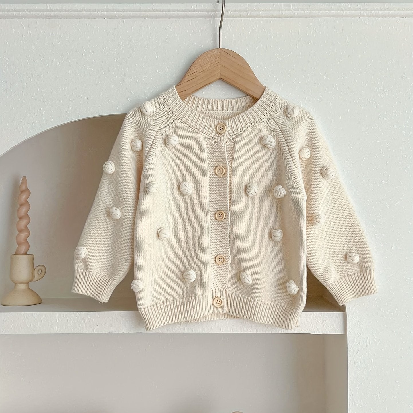 Girls Charming Cotton Cardigan Sweater with Round Ball Detail - Soft 10% Cotton Blend, Casual & Warm for Spring and Autumn - Perfect for Little Fashionistas, Small Size