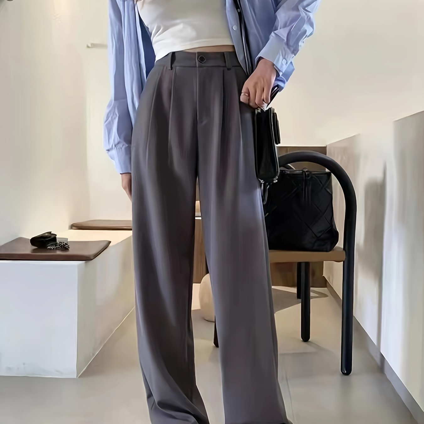 xieyinshe  Straight Leg Trouser, High Waist Casual Pants For Spring & Fall, Women's Clothing