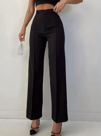 xieyinshe  Solid Pintuck Straight Leg Pants, Elegant High Waist Pants, Women's Clothing