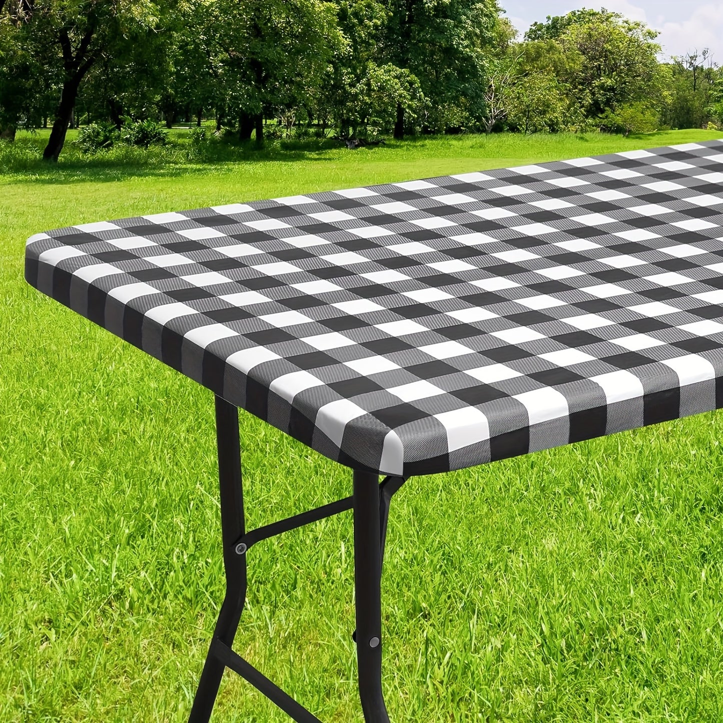 1pc Durable Waterproof Vinyl Tablecloth - Seamless Elastic Edges, Fade-Resistant, Flannel Backed - Easy Clean, Perfect for Indoor & Outdoor Dining, Picnics, Parties - Rectangle