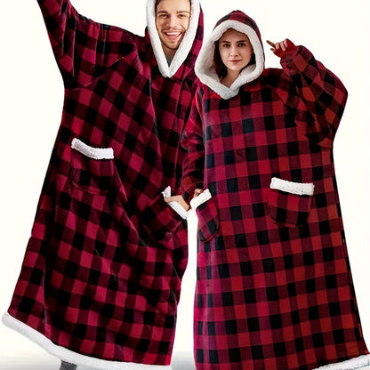 Men's Fashion Pajamas Plaid Hooded Warm Flannel Bathrobe With Pockets, Comfortable Breathable Skin Friendly After Bath Loungewear