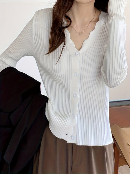 xieyinshe  Solid Simple Button Up Cardigan, Vintage Long Sleeve Slim Sweater For Spring & Fsll, Women's Clothing