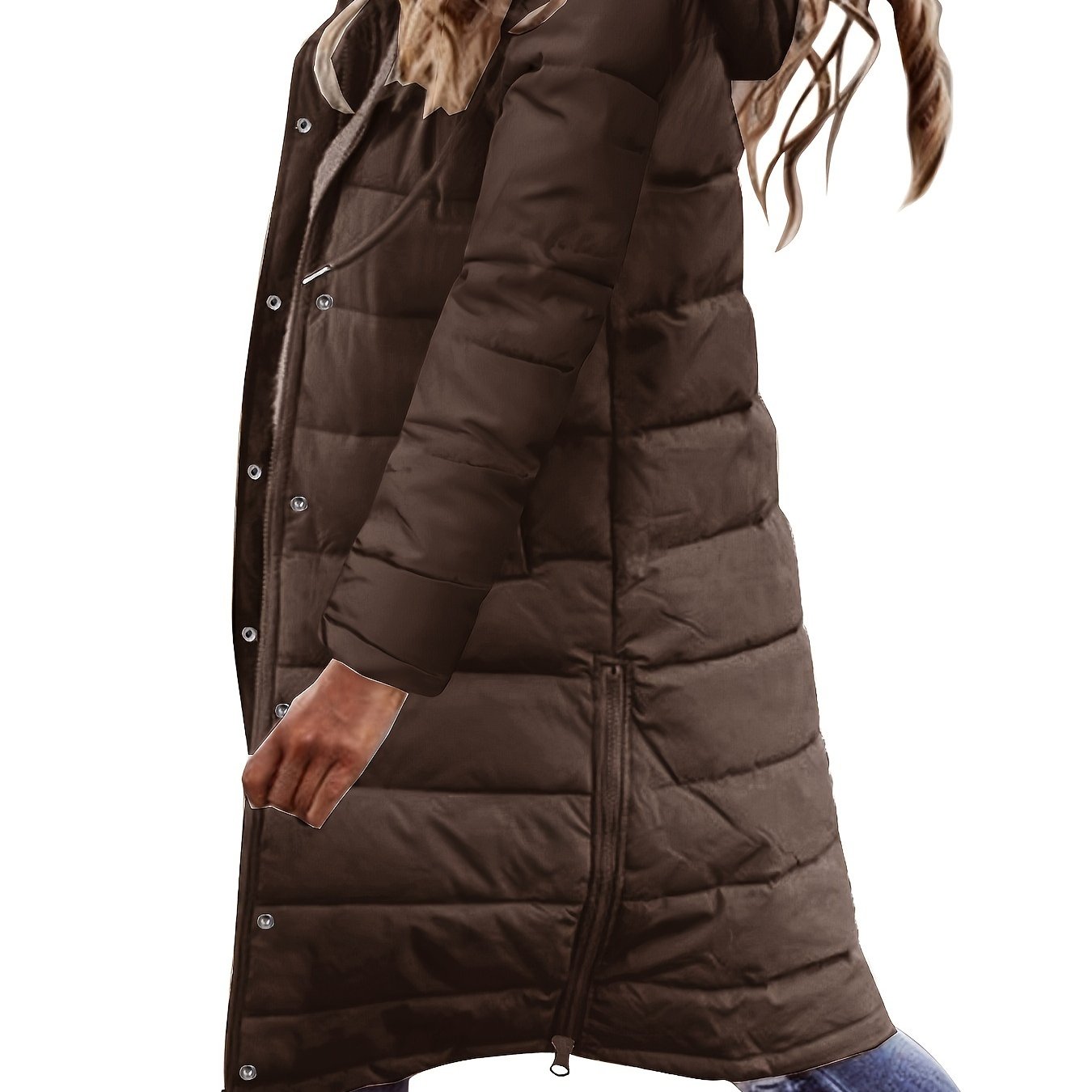 Button Front Hoodie Puffy Coat, Casual Long Sleeve Warm Outwear For Winter, Women's Clothing