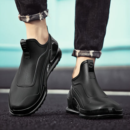 Men'S Stylish Waterproof Rain Boots - Slip-On, Durable Rubber Sole For Outdoor & Kitchen Use Waterproof Shoes For Men Rubber Boots For Men