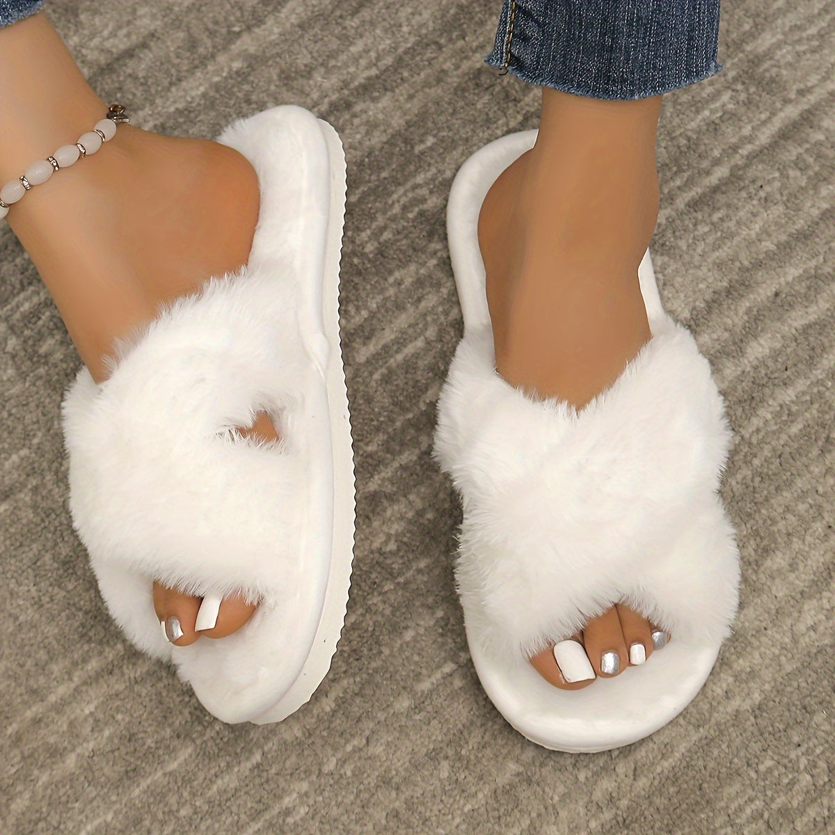 Cozy Plush Cross-Strap Women's Slippers - Warm, Open Toe Indoor Shoes With Soft Sole For All Seasons