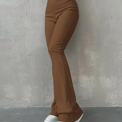 xieyinshe  Casual Rib Simple Slim Leggings Pants, Solid High Waisted Fashion Fall & Winter Long Pants, Women's Clothing