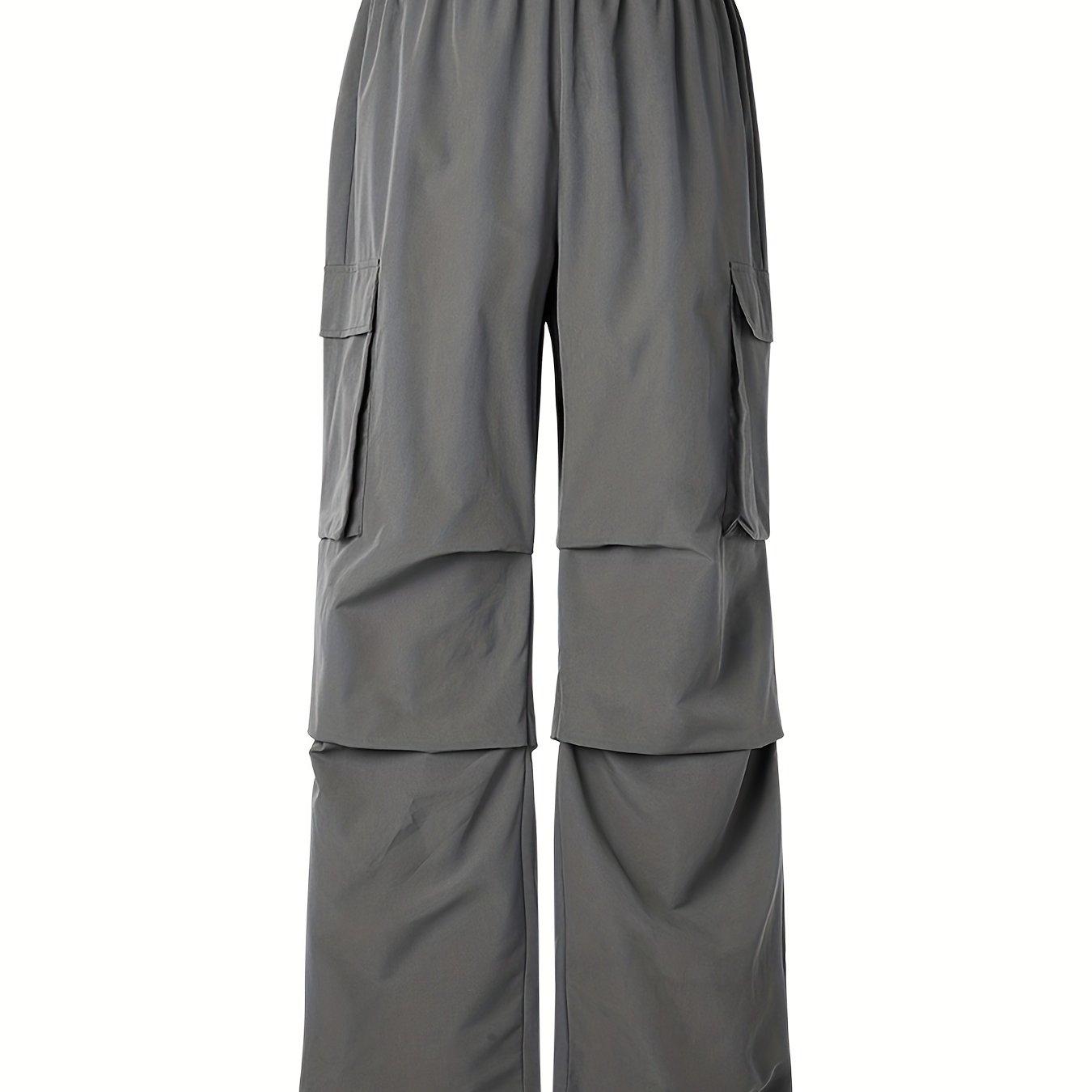 Plus Size Y2K Cargo Pants, Women's Plus Solid Elastic Drawstring Straight Leg Cargo Pants