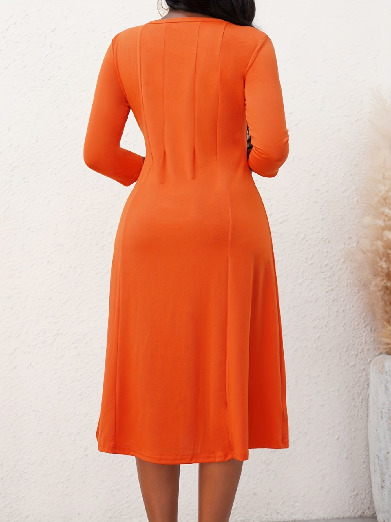 Solid 3/4 Sleeve Dress, Elegant Crew Neck Bodycon Midi Dress, Women's Clothing