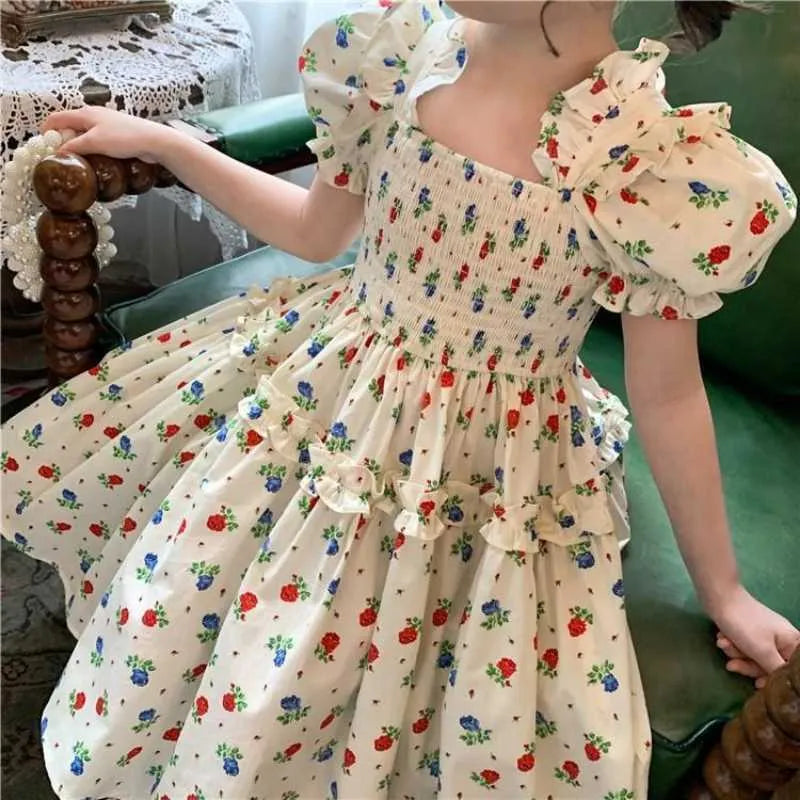 Girl's Dresses GIRLS MIDDLE LENGTH DRESS SMALL AND SMALL CHILDREN FLORAL FASHION PRINCIPAL DRESS Summer New