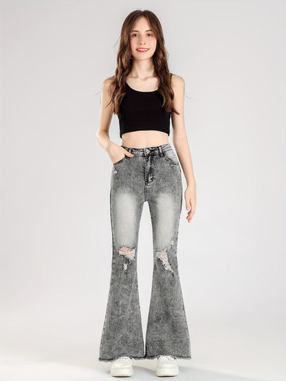 xieyinshe  Trendy Girls Skinny Fit Bootcut Stretchy Comfy Flared Jeans, Versatile Denim Pants Bottoms For Youth Outwear