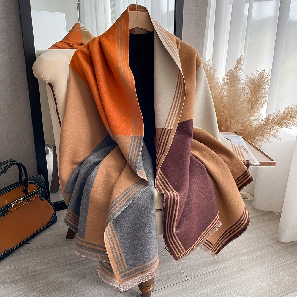 xieyinshe  Geometric Striped Jacquard Scarf Imitation Cashmere Fringe Warm Scarf Autumn Winter Coldproof Wrap Scarf