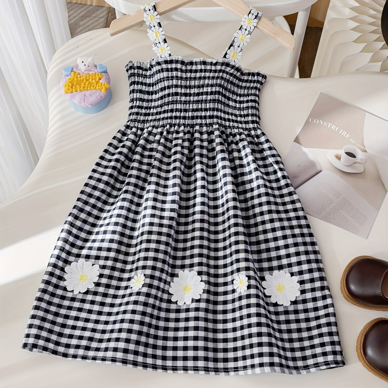 95% Cotton Soft Flower Print Plaid Cami Dress - Lightweight & Breathable Summer Party Wear for Girls - An Ideal Fashion Gift