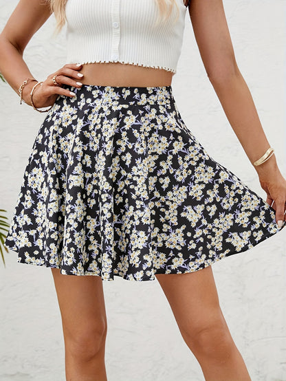 xieyinshe  Floral Print Elastic Waist Skirt, Casual Skirt For Spring & Summer, Women's Clothing