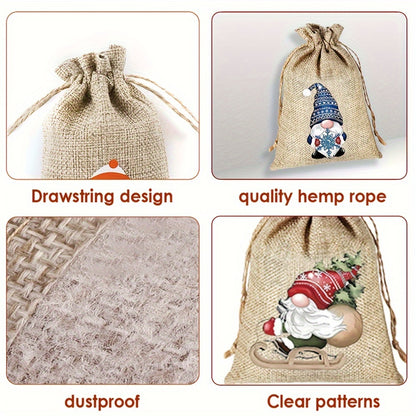 [Customer Favorite] 12pcs Christmas Burlap Gift Bag Set - 5x7 Inches, Assorted Festive Patterns for Jewelry, Candy & Small Items Storage - Perfect for Holiday Parties & Celebrations