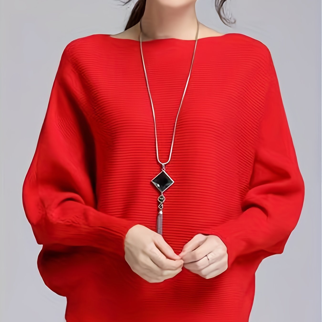 xieyinshe  Solid Boat Neck Pullover Sweater, Elegant Batwing Sleeve Sweater For Spring & Fall, Women's Clothing