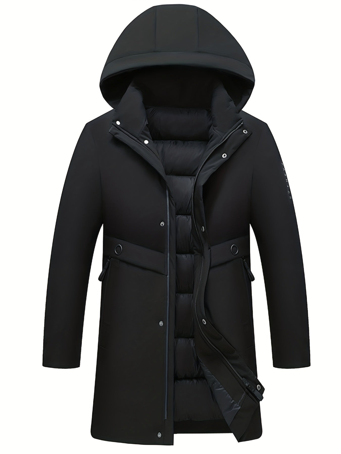 Men's Classic Design Padded Hooded Jacket, Men Casual Padded Coat Windbreaker Zipper Pocket Stand Collar For Men Winter