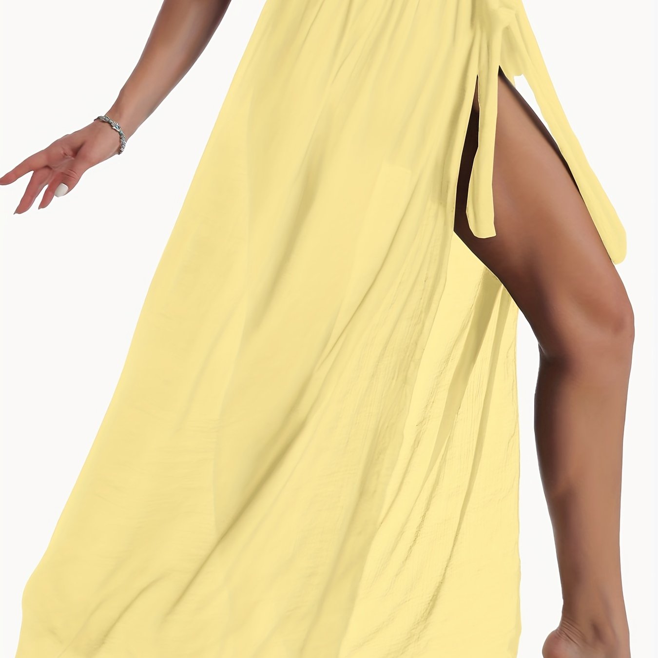 xieyinshe  Solid Color Semi-Sheer Cover Up Wrap, Slight-Stretch Casual Beach Cover Up Skirt, Women's Swimwear & Clothing