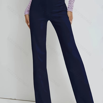 xieyinshe  Solid Straight Leg Pants, Casual High Waist Work Pants, Women's Clothing