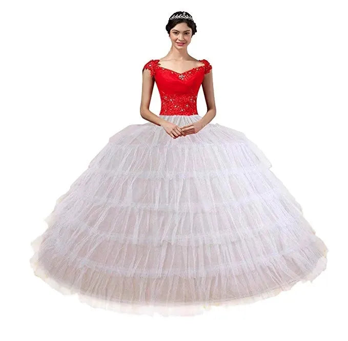 White New 6 Hoops Petticoats for Wedding Dress Plus Size Fluffy Quinceanera Gowns Supplies Underskirt Crinoline Pettycoat Hoop Skirt